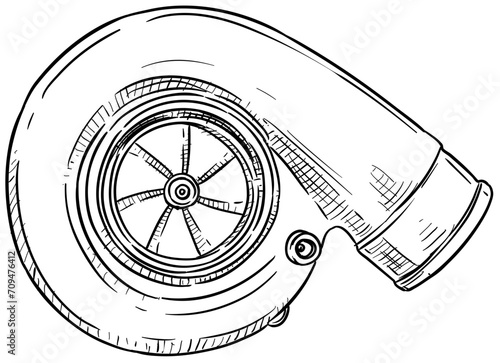 car turbo machine handdrawn illustration