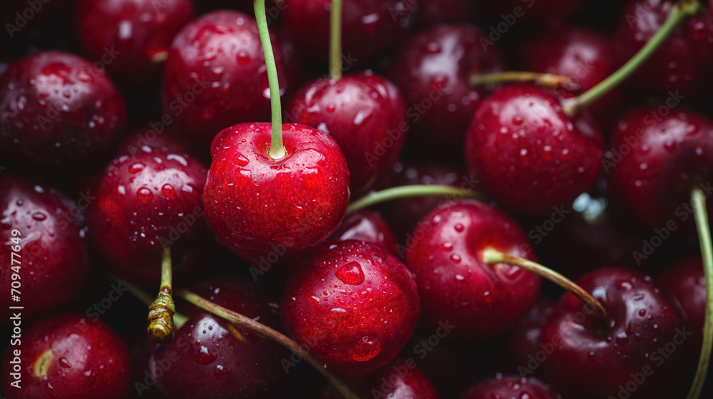 Fresh cherries with water droplets close-up. Fresh cherries with water droplets close-up.