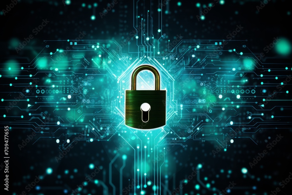 Cyber security theme with padlock and data Cyber security theme with padlock and data