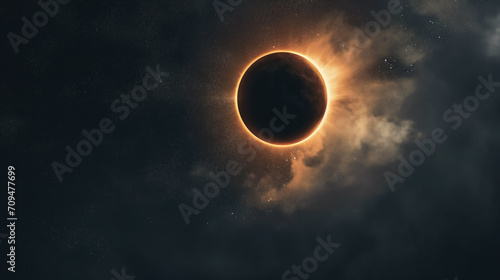 Solar eclipse with glowing corona. photo