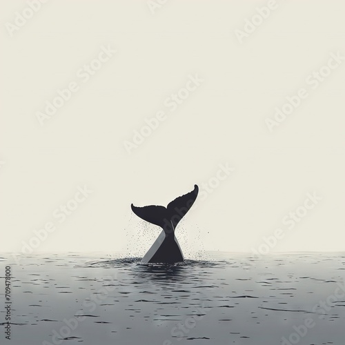 Minimal beautiful drawn diving whale. Vintage retro vibes. Birth Card inspiration. © Merilno