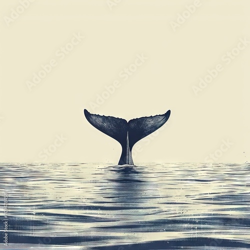 Minimal beautiful drawn diving whale. Vintage retro vibes. Birth Card inspiration. © MiniMaxi