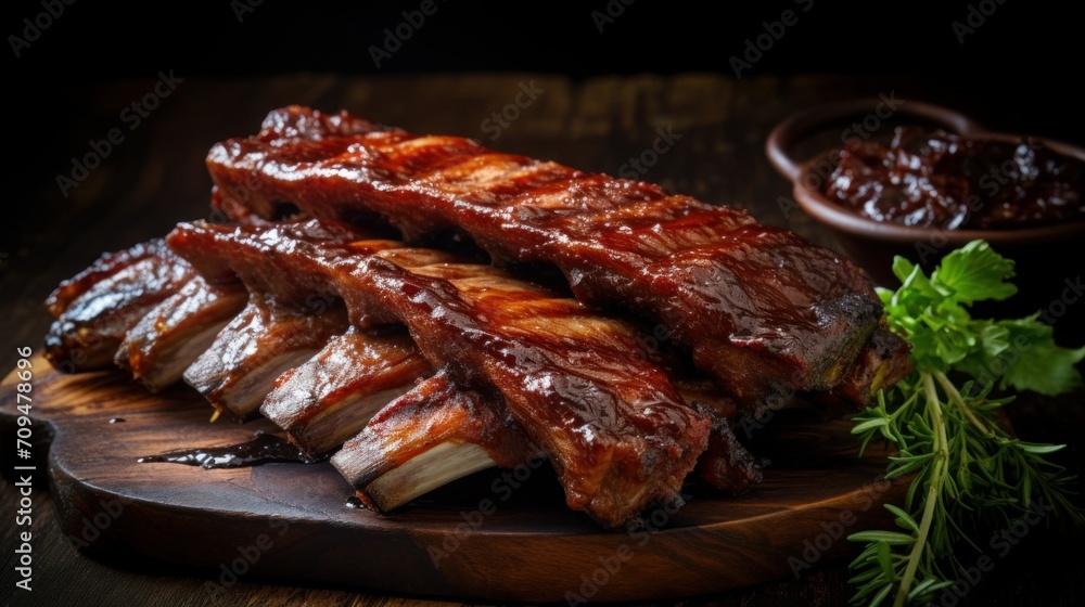 Greasy and satisfying barbecue ribs with a sticky and tangy sauce