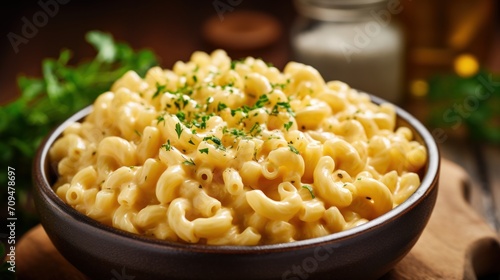 Greasy and satisfying macaroni and cheese with a creamy and cheesy sauce