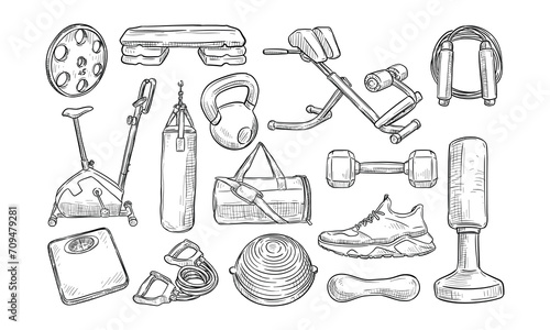 fitness equipment handdrawn collection