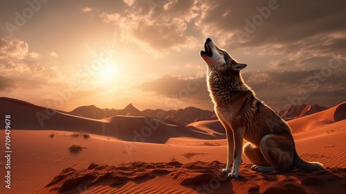 Lone wolf howling in a desert landscape, highlighting its ability to thrive in diverse habitats