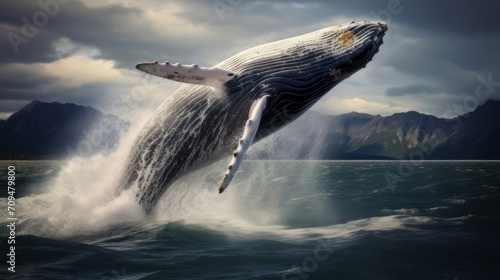 Majestic humpback whale leaping out of the water