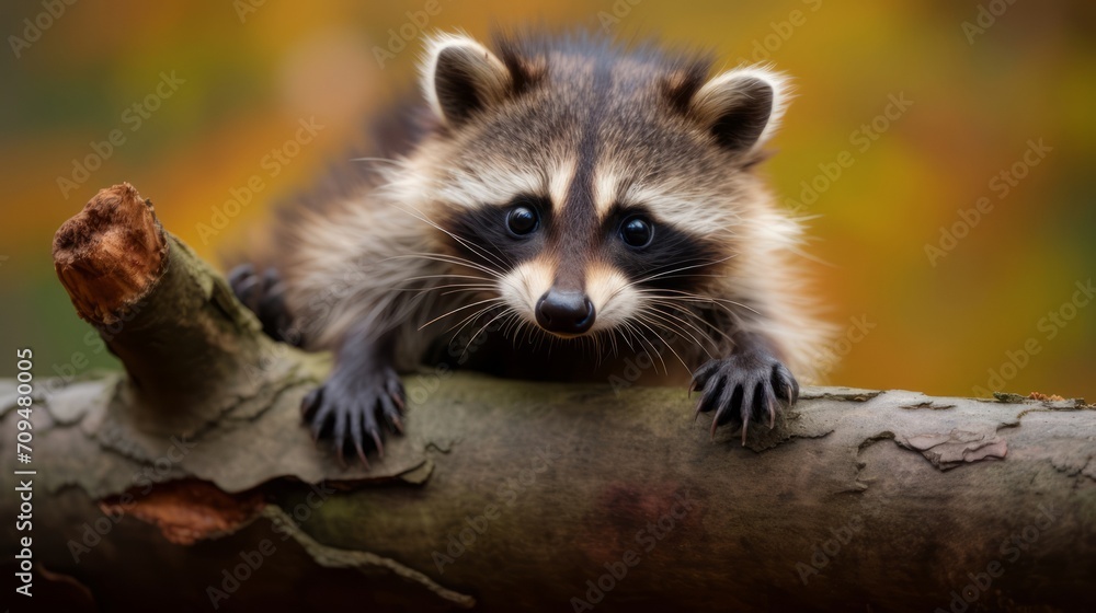 Raccoon perched on a tree branch