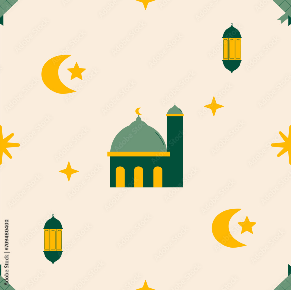 Ramadan Kareem poster, background, holiday cover set. Suitable for greeting card, banner, or social media design. Cute cartoon Ramadan seamless background pattern in green and cream color. Ramadan Kareem poster, background, holiday cover set. Suitable for greeting card, banner, or social media design. Cute cartoon Ramadan seamless background pattern in green and cream color.