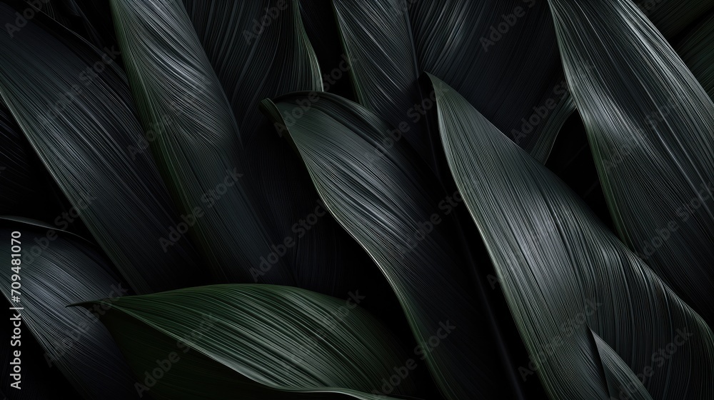 black banana leaves black background. black banana leaves black background.
