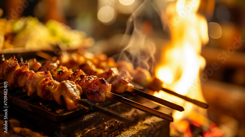 Delicious Japanese Yakitori on Skewers	