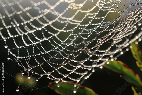 Cobweb with Dew in the Morning in Spring