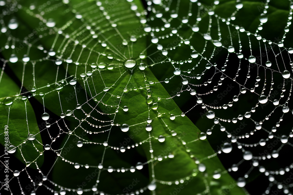 Cobweb with Dew in the Morning in Spring Cobweb with Dew in the Morning in Spring