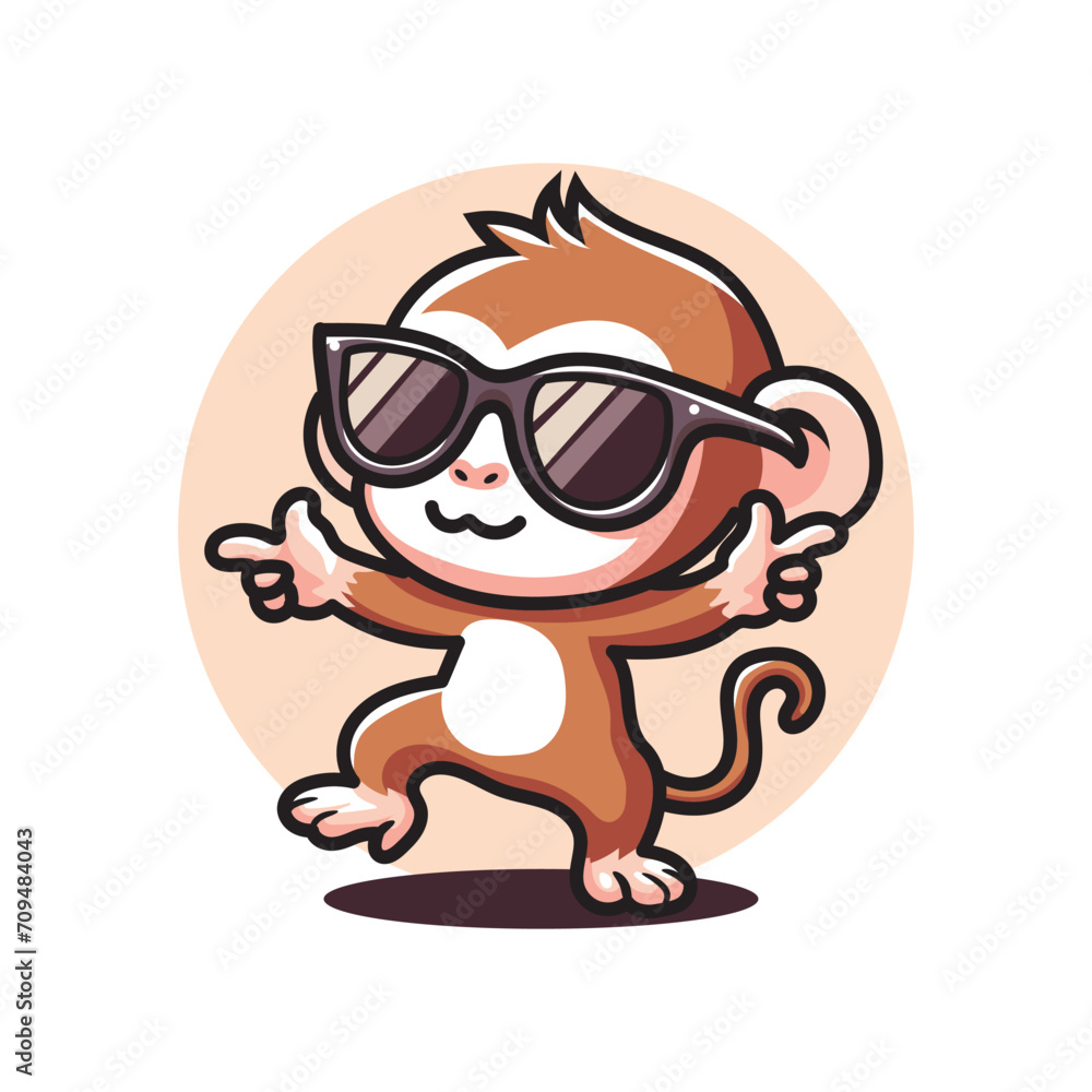cute vector design illustration of a cheerful monkey dancing
