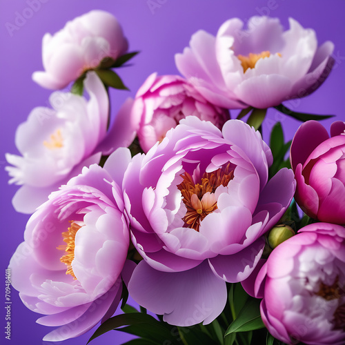 pions, flowers, bouquet, lilac, pink