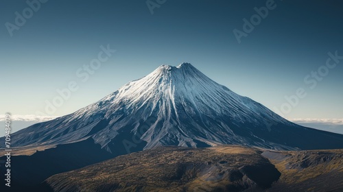 Aerial view of a lone, snow-capped mountain peak