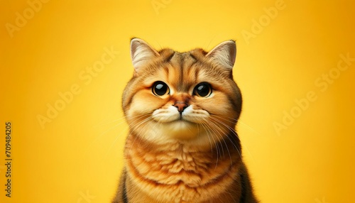 Portrait of a scottish fold cat on a yellow background