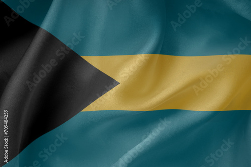 Bahamas waving flag close up fabric texture background