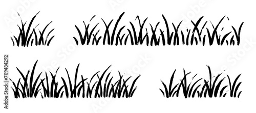 Grass doodle ink brush sketch set. Hand drawn vector grass field grunge texture brush background. Doodle herb, organic pattern elements. Vector illustration