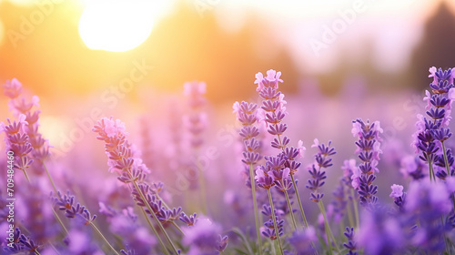 beautiful soft focus on beautiful purple lavender field blur natural flower background with sunlight