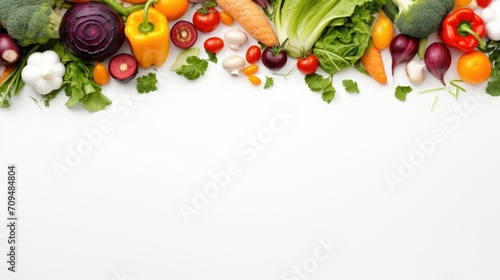 Natural fresh many colorful vegetables isolated in white background with copyspace.
