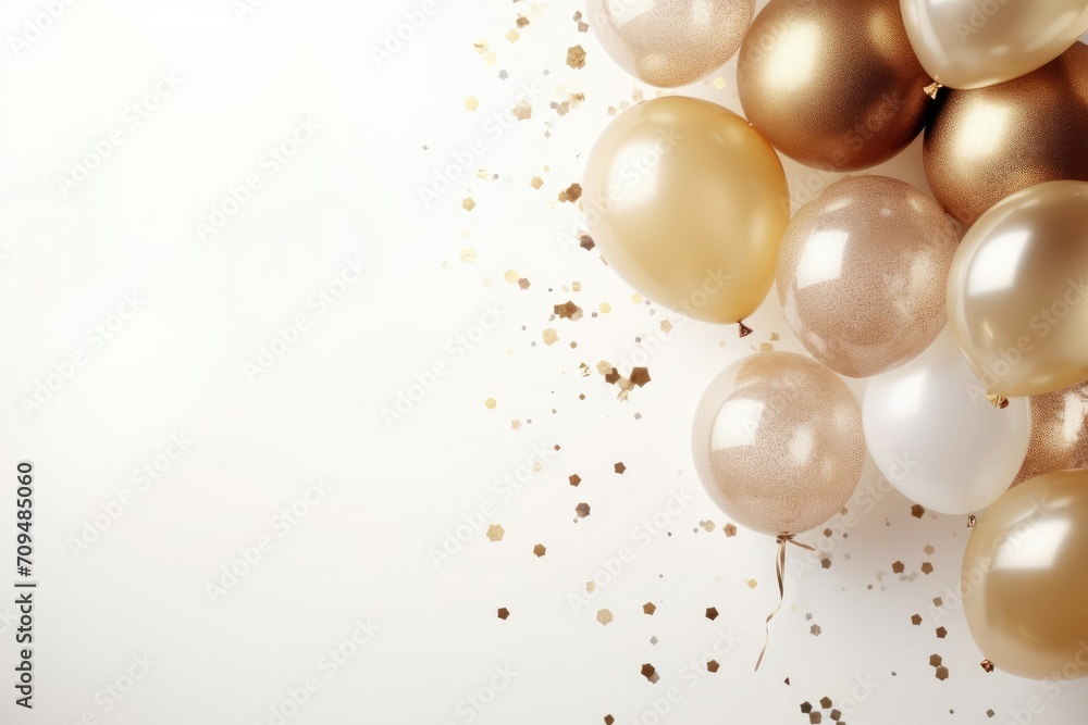 Golden and white balloon collection isolated on the white copyspace background. Helium balloon template for party and celebration. Golden and white balloon collection isolated on the white copyspace background. Helium balloon template for party and celebration.
