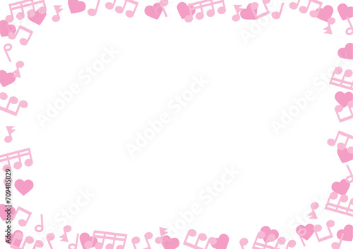 かわいいハートと音符のバレンタインのフレーム（ピンク）A3サイズ横 © emilio