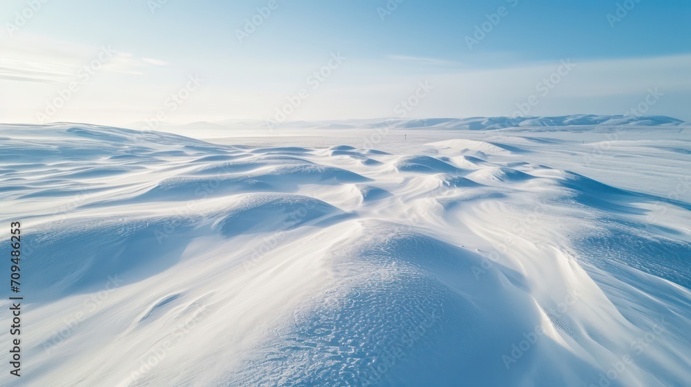 Winter landscape. Snowdrifts in the snow. 