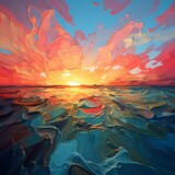 Abstract sunrise in heavy acrylic strokes Painting illustration 