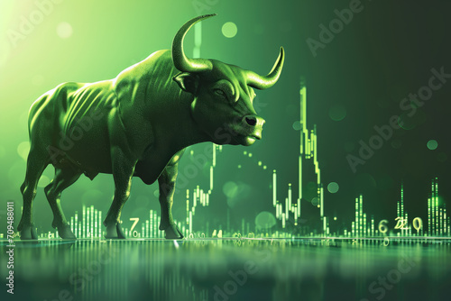 Stock market bull market trading Up trend of graph green background rising price