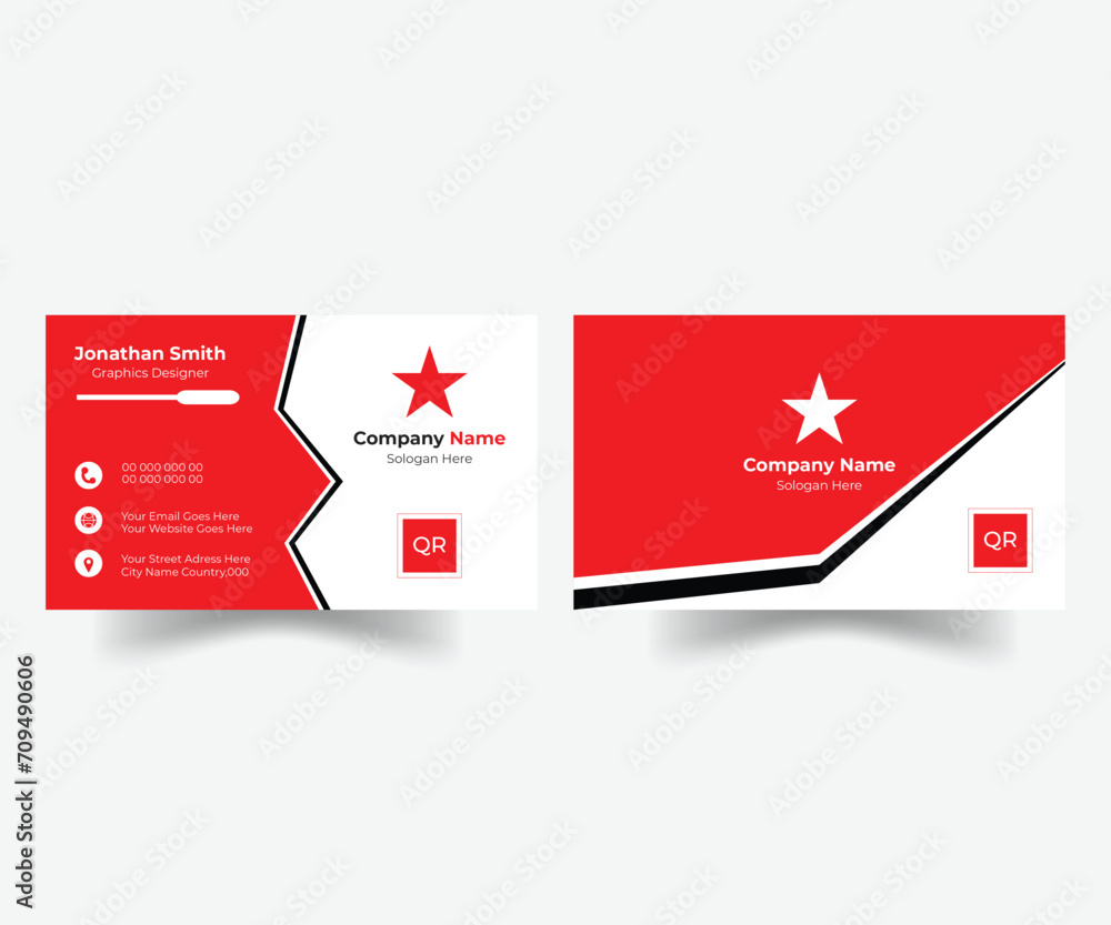 White & red business card with red details, Red business card template, Business card in black and red color, Creative modern professional business card template design