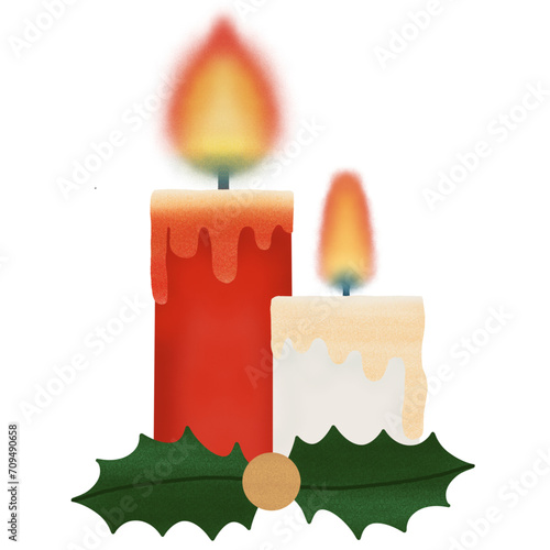 candle and holly decorations vector in transparent background 