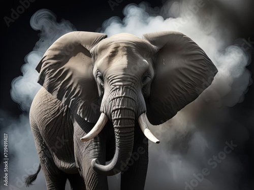 Majestic African Elephant - Dramatic animal portrait with ethereal smoke effects and bold lighting Gen AI photo