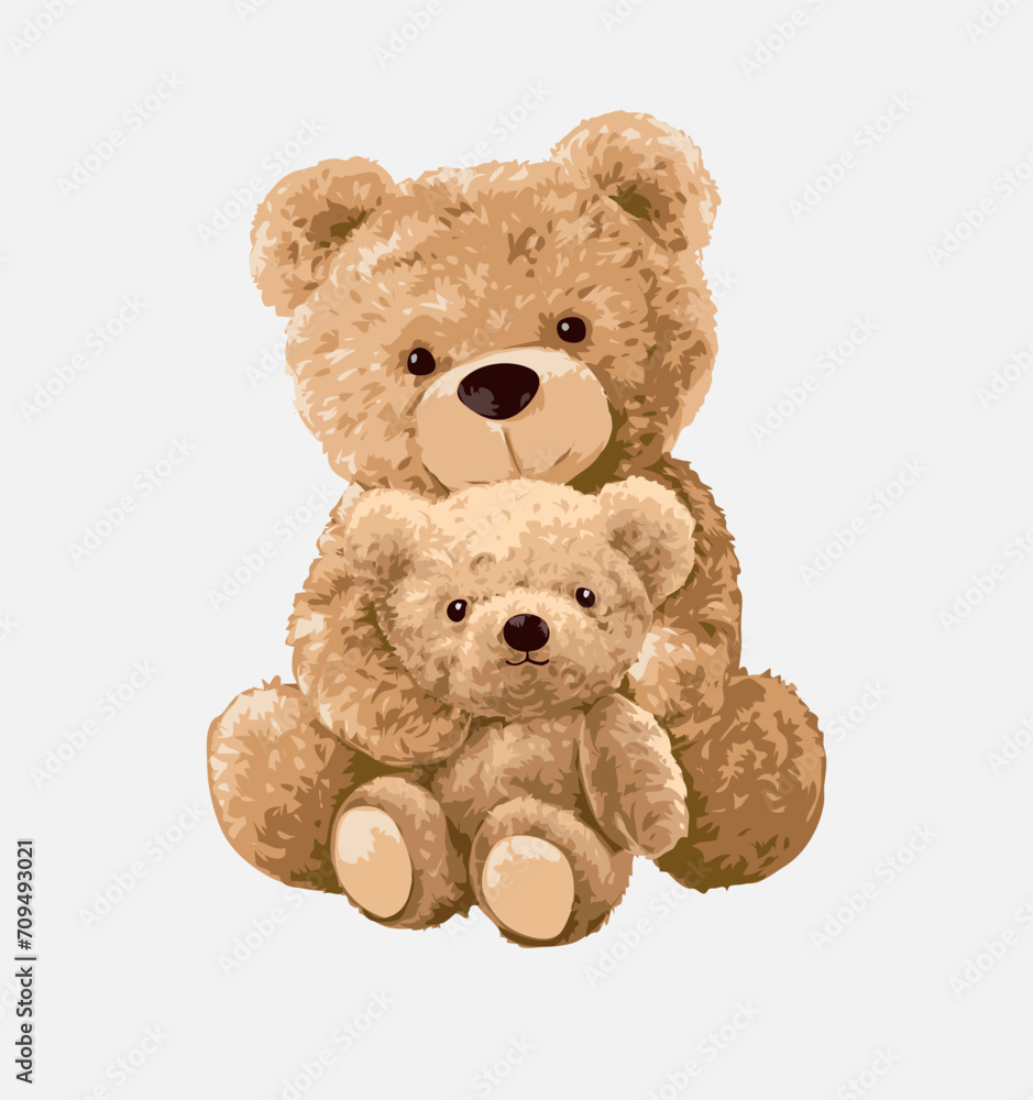 brown teddy bear hugging small bear doll vector illustration brown teddy bear hugging small bear doll vector illustration