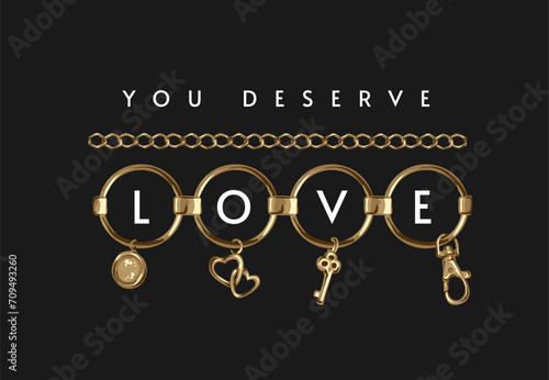 love slogan in gold lace pedant vector illustration photo
