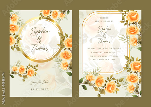 Wallpaper Mural Orange rose elegant wedding invitation card template with watercolor floral and leaves Torontodigital.ca