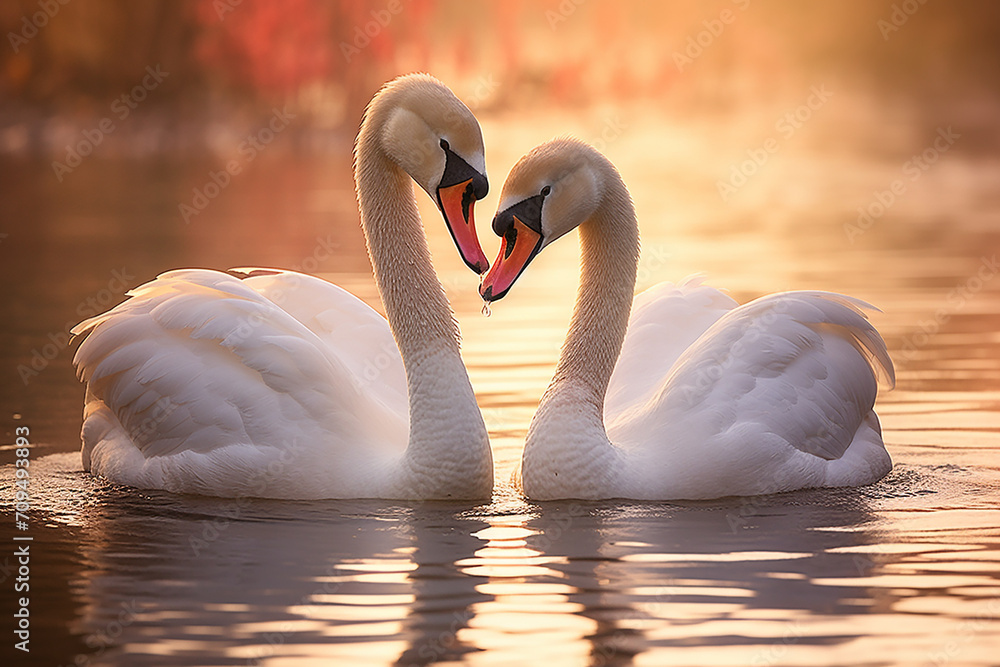 Fototapeta premium two swans in the lake