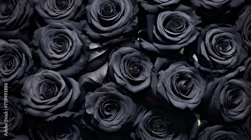 Close-up Top view Background, texture of beautiful black roses.