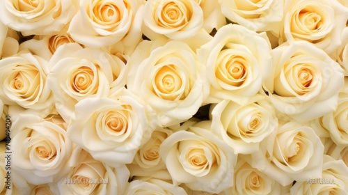 Background, texture of beautiful cream roses. Flowers, Wedding, Floristry, Mockup, copy space.