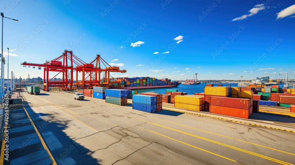 Container terminal with colorful containers. Stack container in the port.