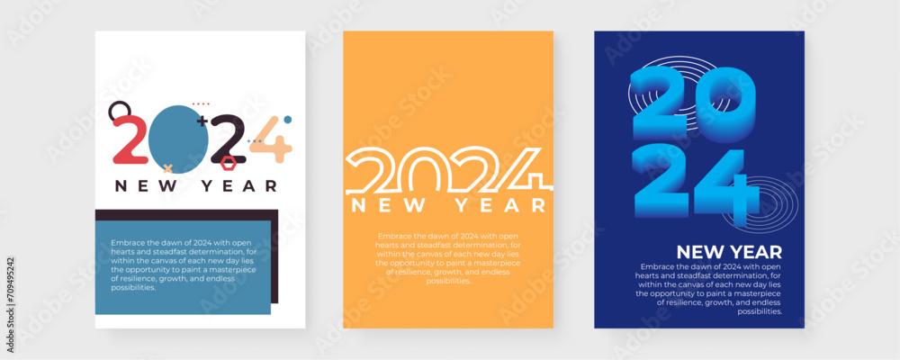 Naklejka premium Colorful colourful vector modern happy new year 2024 greeting card text design