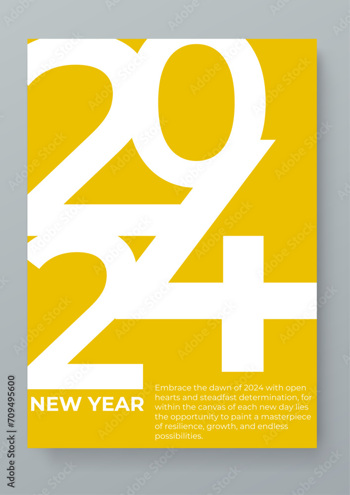 Fototapeta premium Yellow and white vector minimalist happy new year 2024 greeting card with the numbers 2024