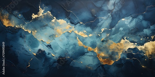 Background with dark blue marbled and gold vintage texture.