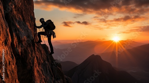 Climber who rock climb in a wonderful sunset