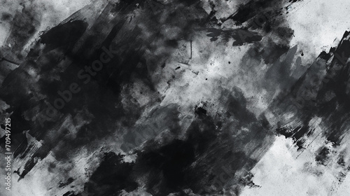 black watercolor abstract splashes background.