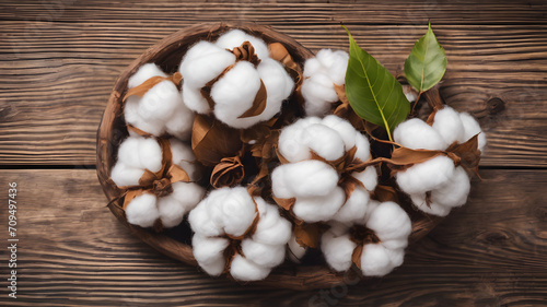 Cotton on a wooden background