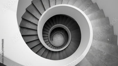  a black and white photo of a spiral staircase with a circular design on the bottom of the spiral, looking down at the bottom of the spiral staircase.