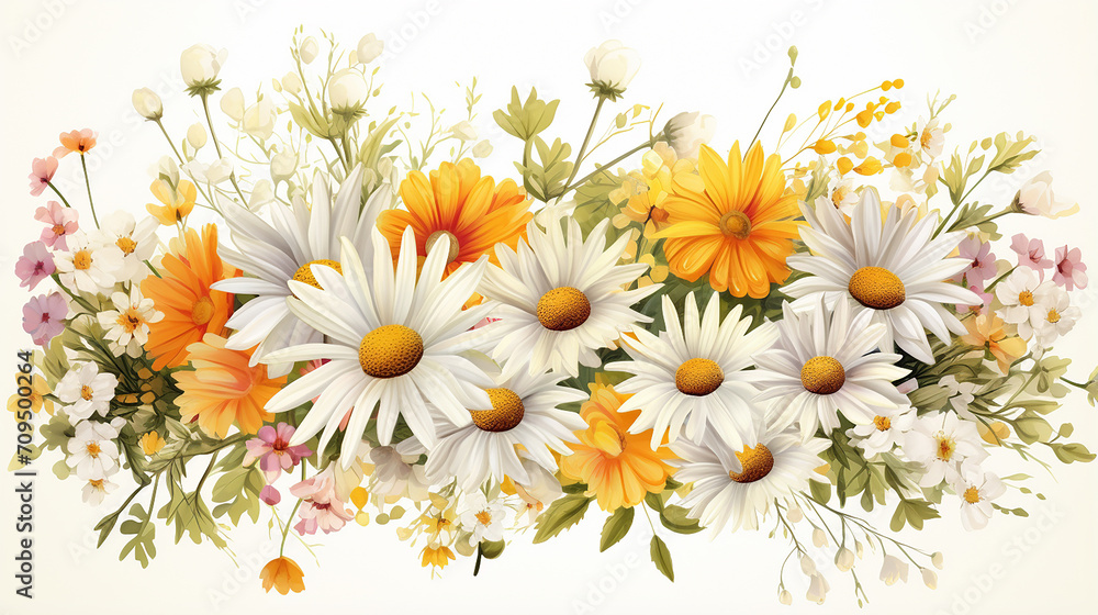 colorful chamomile decorative wedding illustration