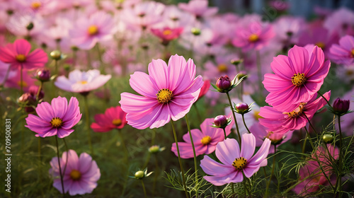 beautiful nature background with cosmos flower blossom in garden