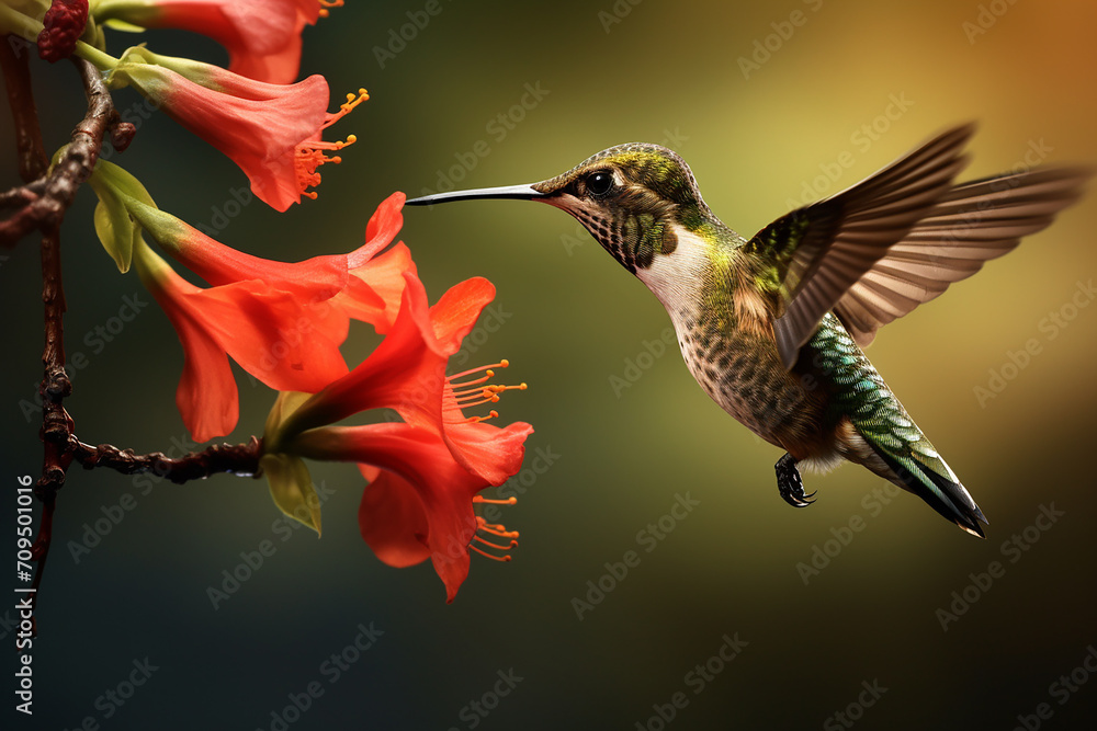 Naklejka premium hummingbird and flower